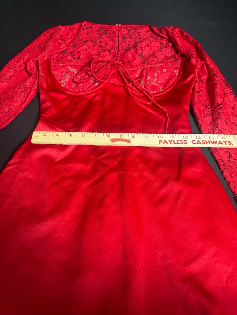 House of CB Jennica Red Rose Satin Lace Mini Dress S Luxury - Picture 6 of 8